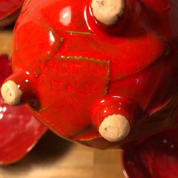 Set of 7 Red Leaf Poinsettia Serving Bowls Ceramic Glazed Holiday Christmas - Picture 9 of 10